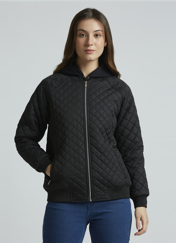 Black Raglan Sleeve Puffer Jacket