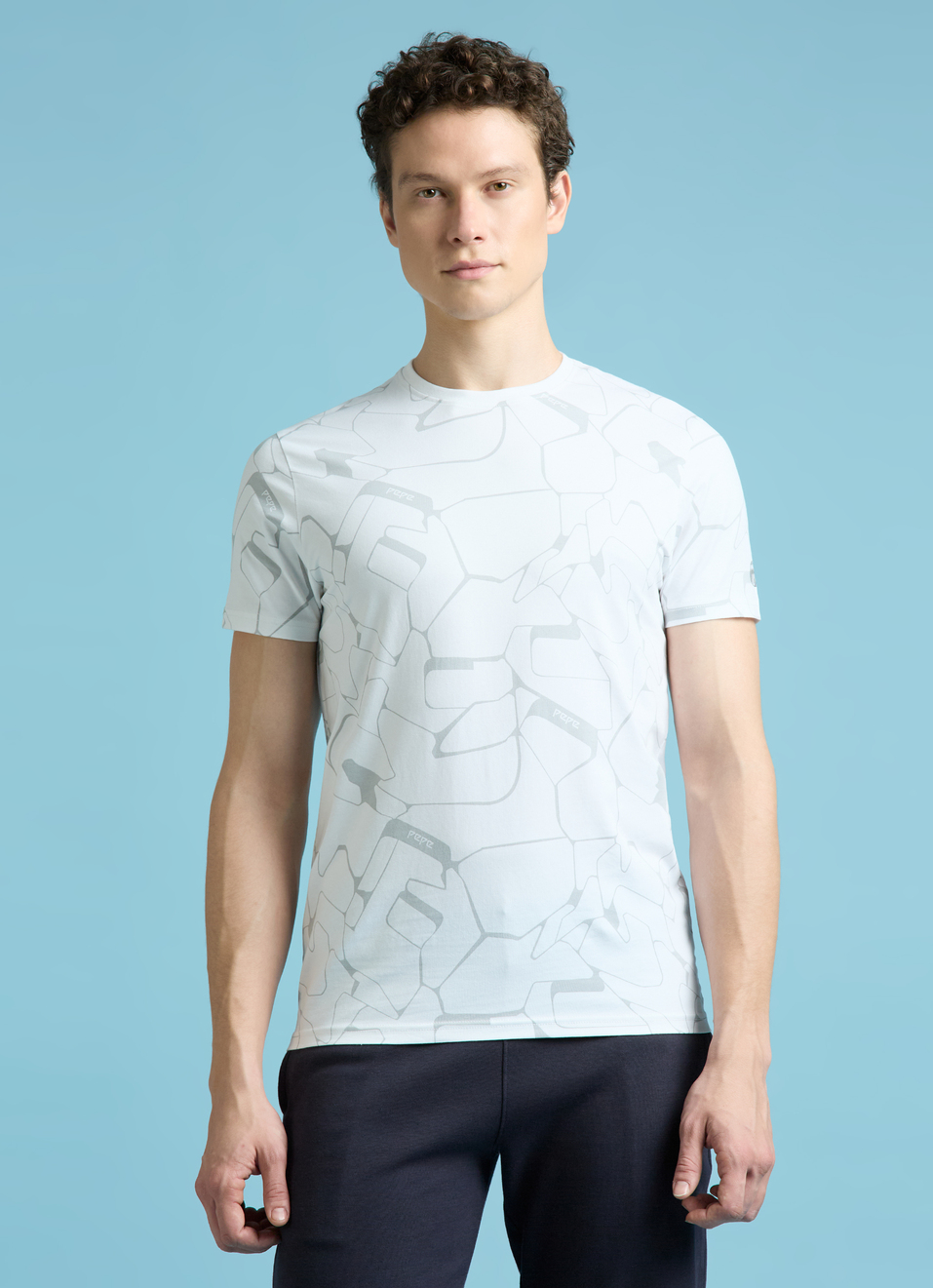White Abstract Print Short Sleeves T-shirt, , large image number 1