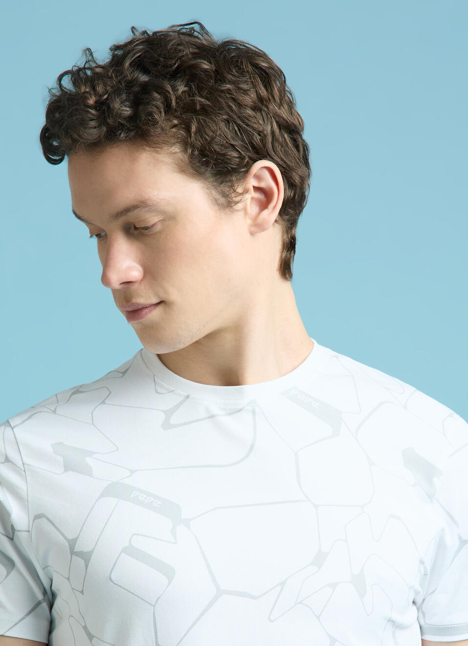 White Abstract Print Short Sleeves T-shirt, , large image number 4