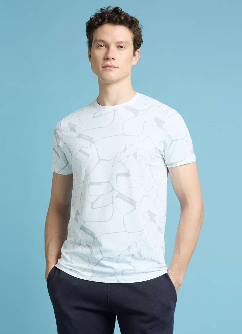 White Abstract Print Short Sleeves T-shirt, , large image number 0