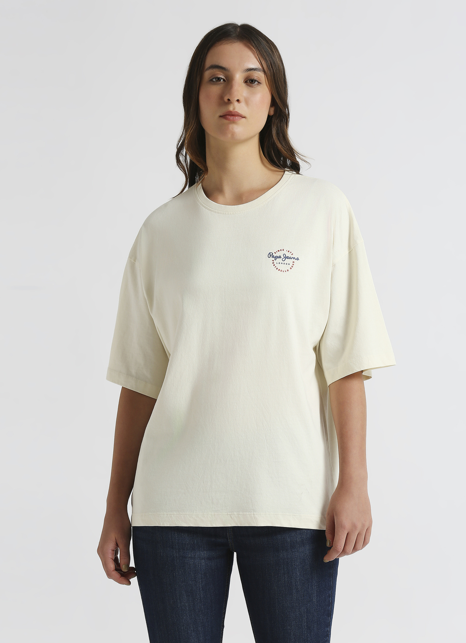 White Back Print Short Sleeve Oversized T-shirt, , large image number 1