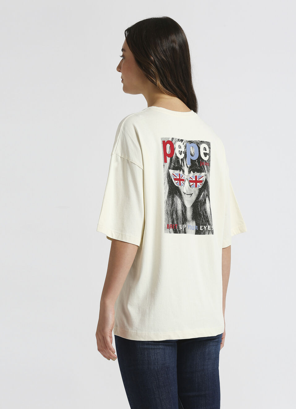 White Back Print Short Sleeve Oversized T-shirt, , large image number 2