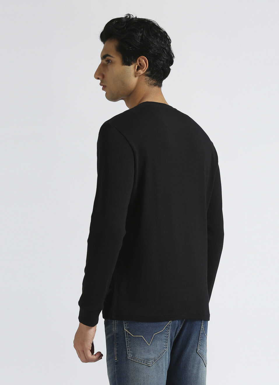 Black Solid Full Sleeve T-shirt, , large image number 2