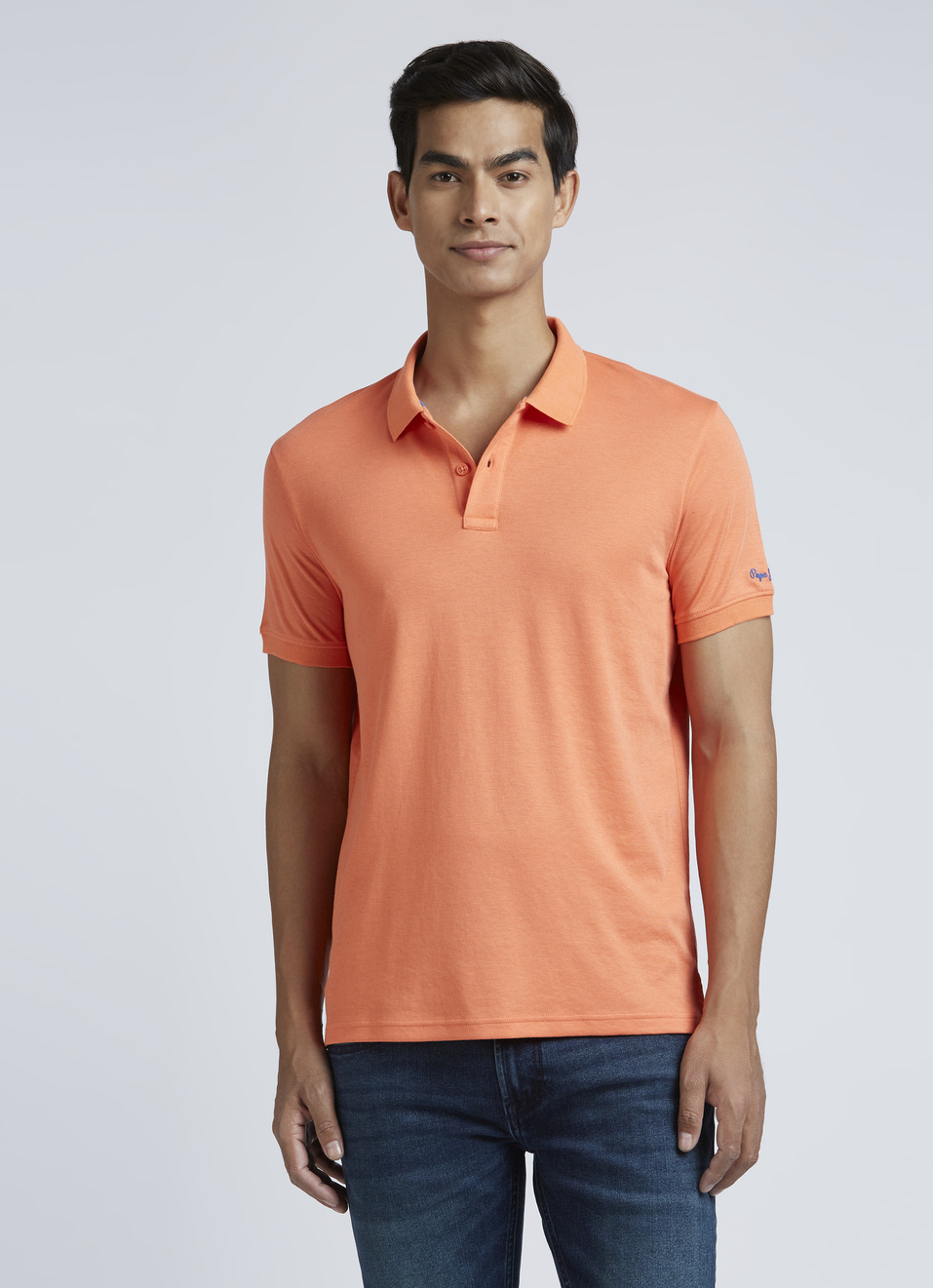 Peach Ribbed Collar Short Sleeve Polo, , large image number 1