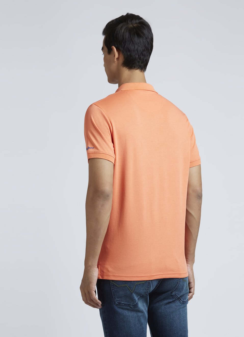 Peach Ribbed Collar Short Sleeve Polo, , large image number 2