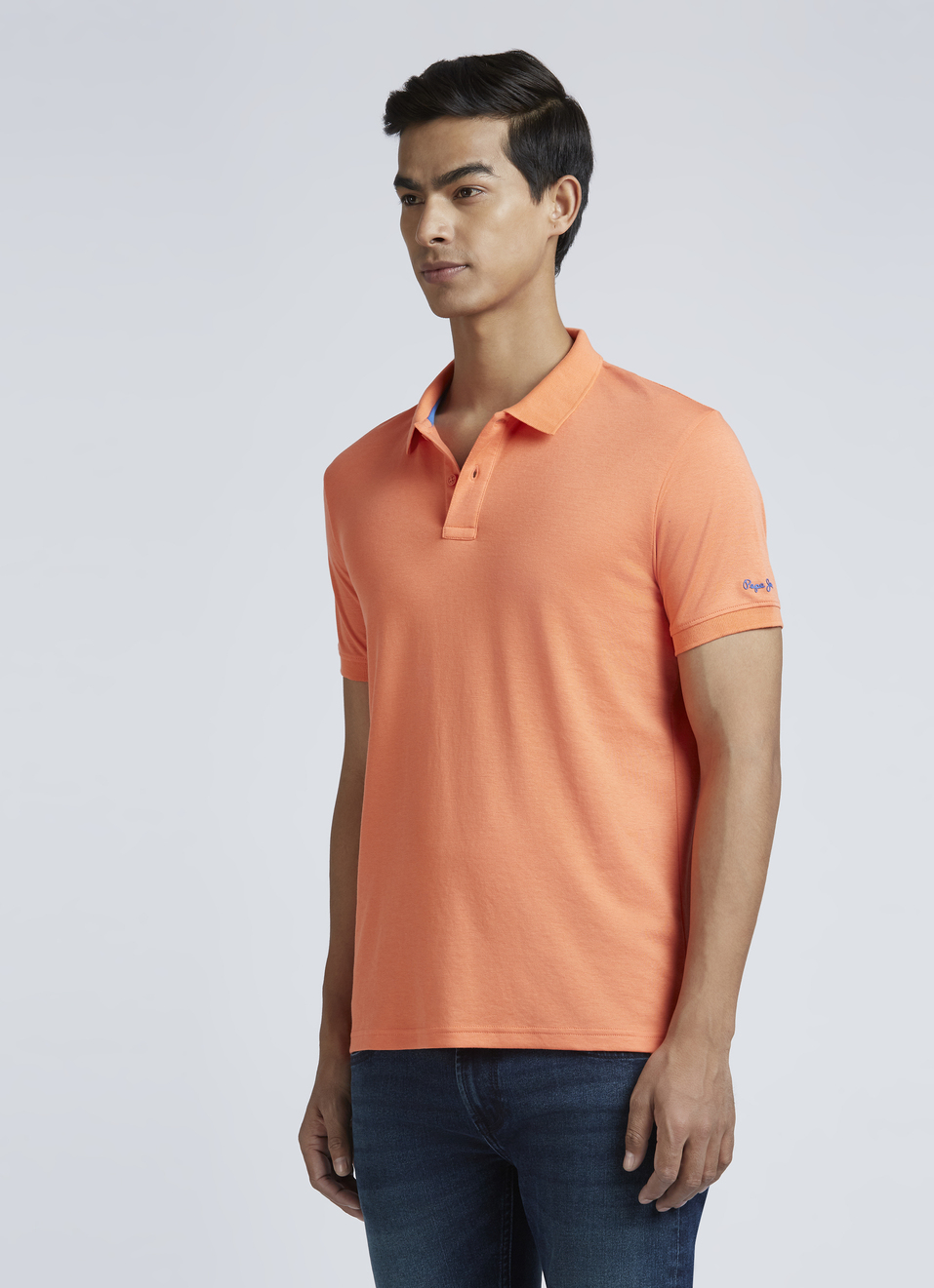 Peach Ribbed Collar Short Sleeve Polo, , large image number 3