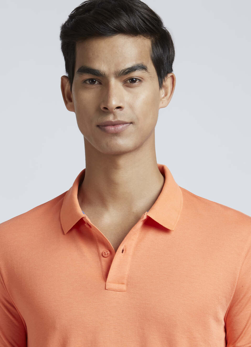 Peach Ribbed Collar Short Sleeve Polo, , large image number 4
