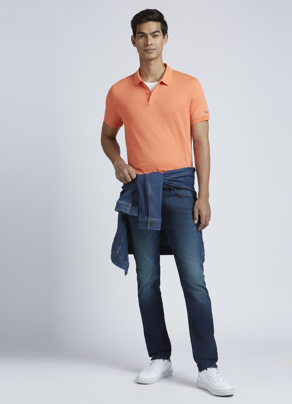 Peach Ribbed Collar Short Sleeve Polo, , large image number 5