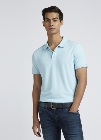 Blue Ribbed Collar Short Sleeve Polo