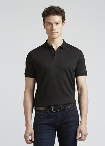 Black Ribbed Collar Short Sleeve Polo