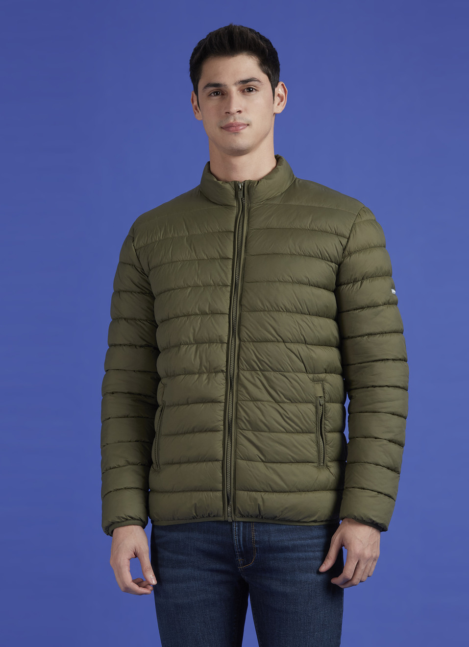 Green Hgh Neck Full Sleeve Bomber Jacket, , large image number 1