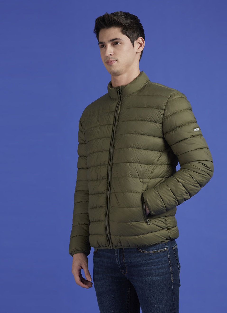 Green Hgh Neck Full Sleeve Bomber Jacket, , large image number 3