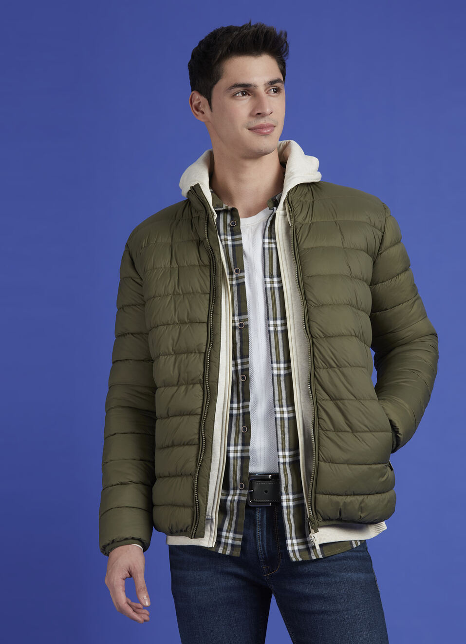 Green Hgh Neck Full Sleeve Bomber Jacket, , large image number 0