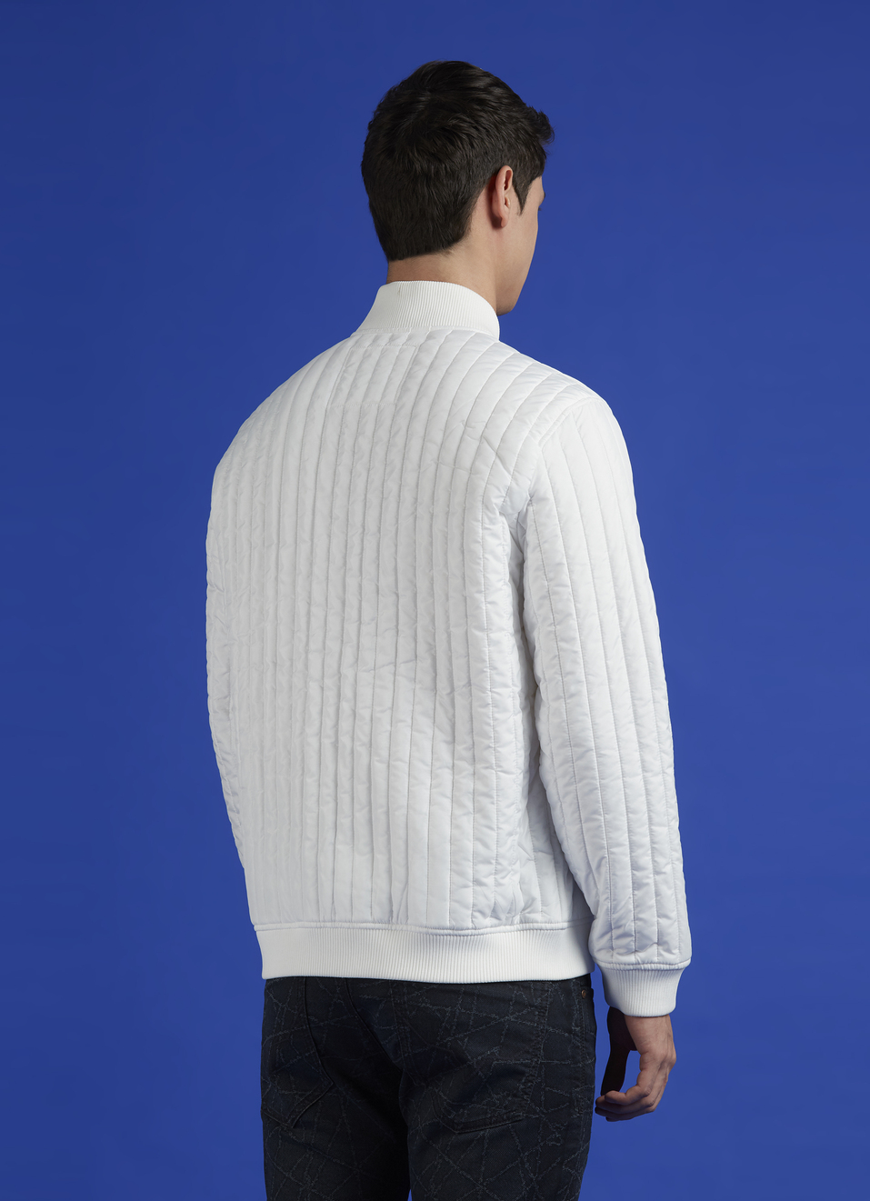 White Embroidered Full Sleeve Quilted Bomber Jacket, , large image number 2