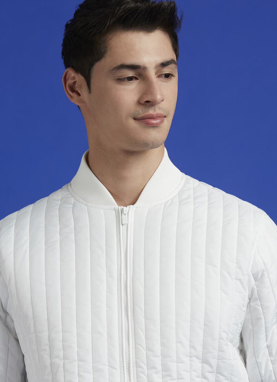 White Embroidered Full Sleeve Quilted Bomber Jacket, , large image number 4