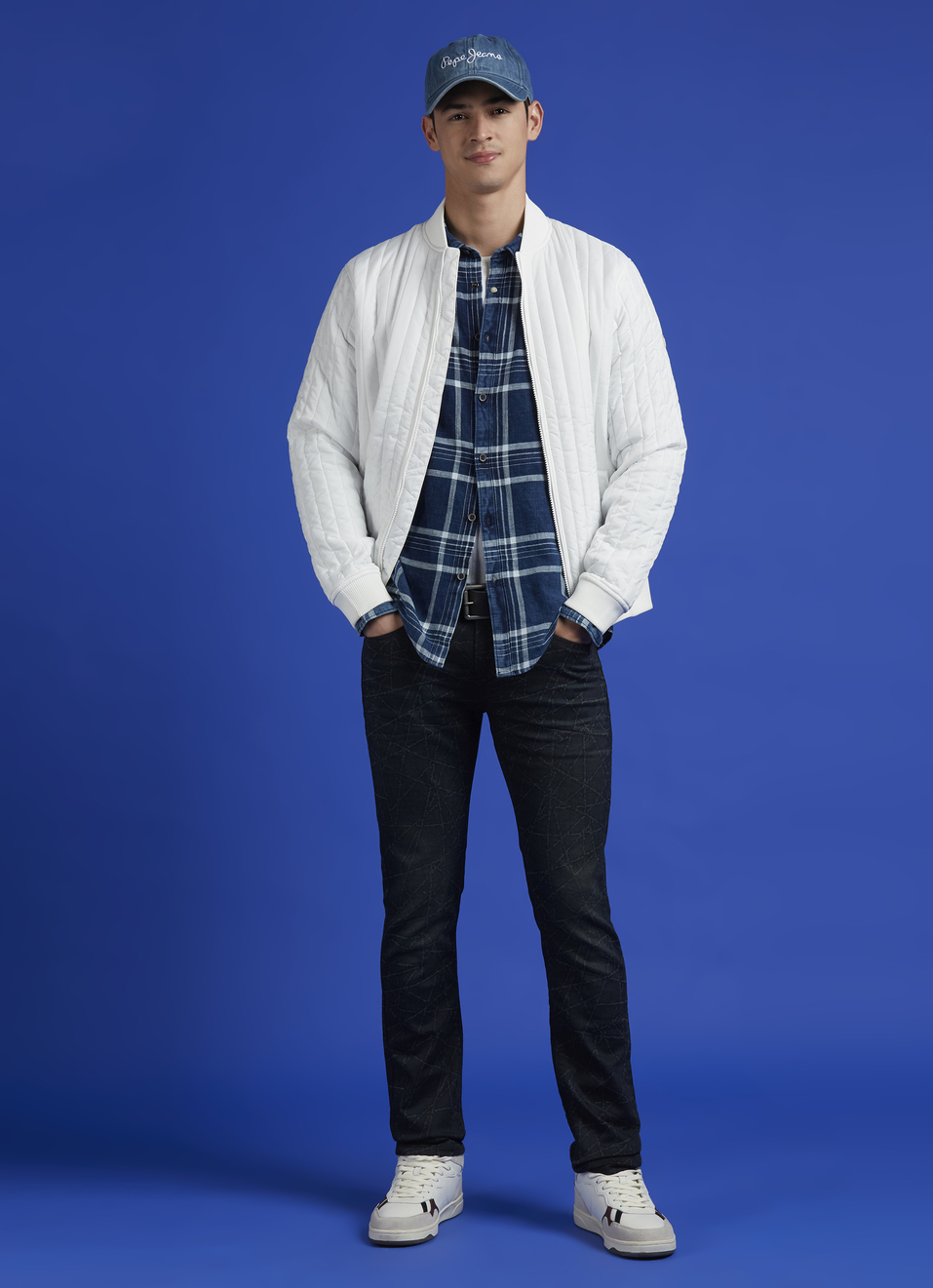 White Embroidered Full Sleeve Quilted Bomber Jacket, , large image number 5