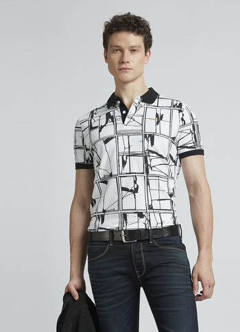 Black Abstract Print Short Sleeve Polo