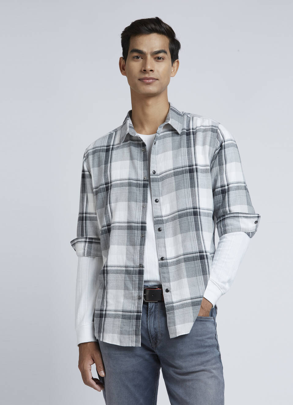 Grey Checks Full Sleeve Shirt, , large image number 0
