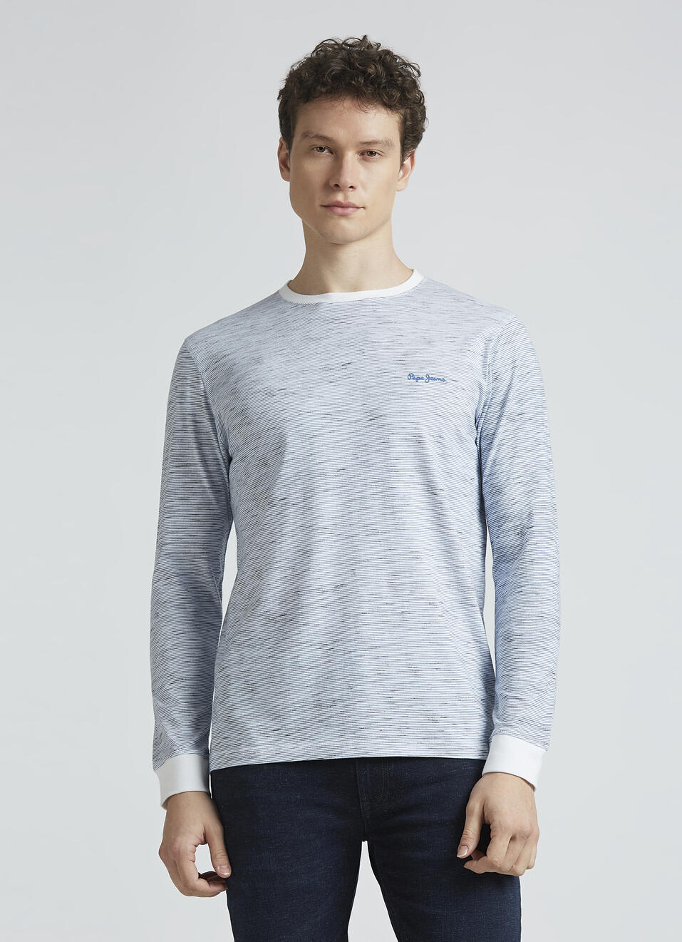 Blue Self Design Full Sleeve T-shirt, , large image number 1
