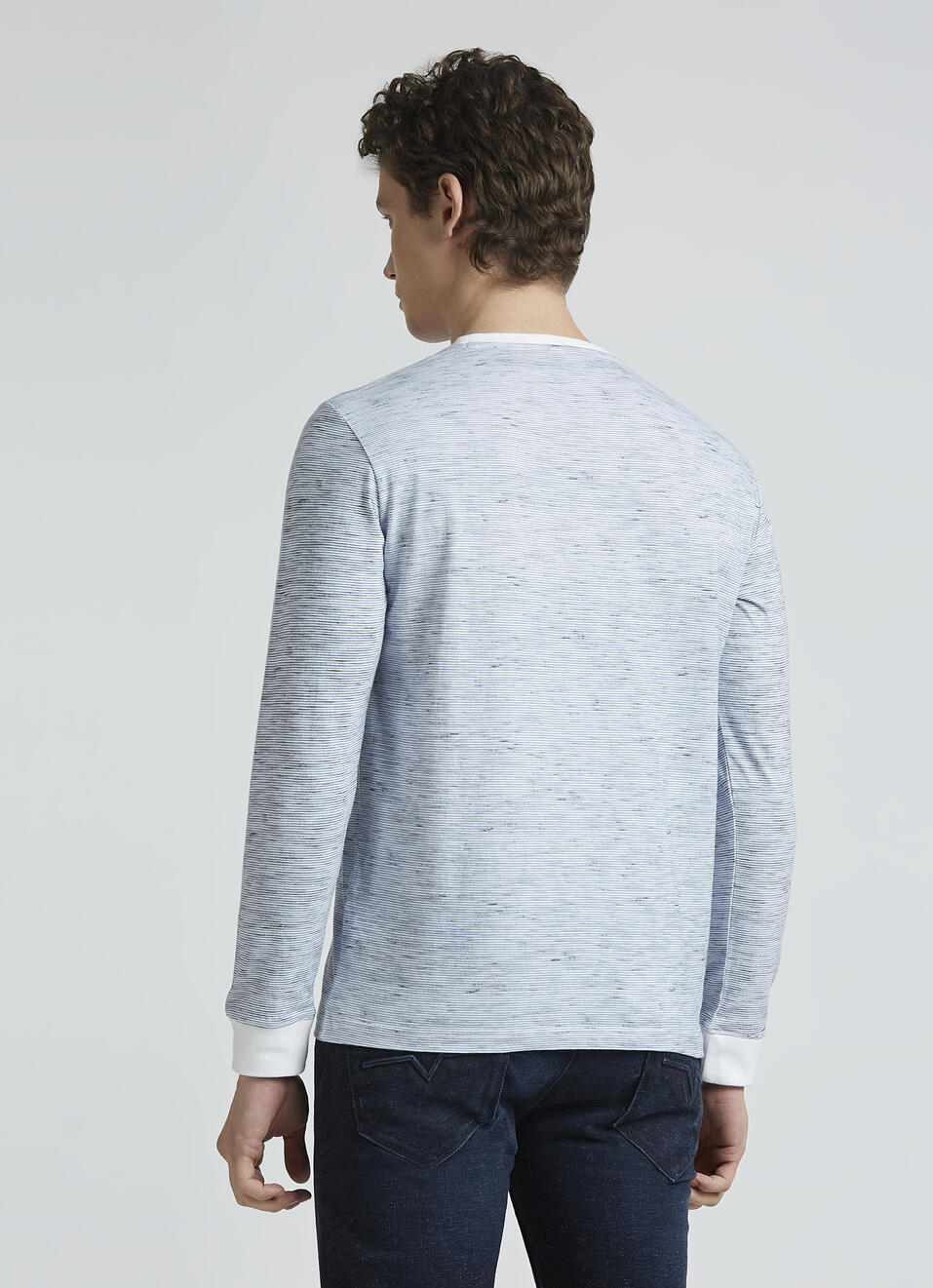 Blue Self Design Full Sleeve T-shirt, , large image number 2