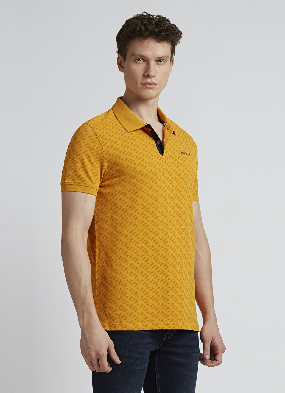 Yellow Typographic Print Short Sleeve Polo, , large image number 3