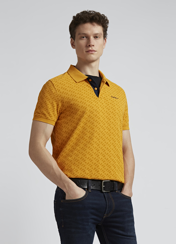 Yellow Typographic Print Short Sleeve Polo