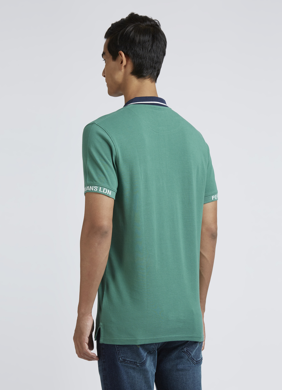 Green Contrast Ribbed Collar Short Sleeves Polo, , large image number 2