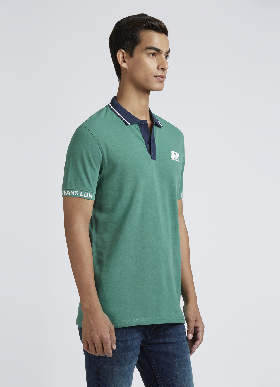 Green Contrast Ribbed Collar Short Sleeves Polo, , large image number 3