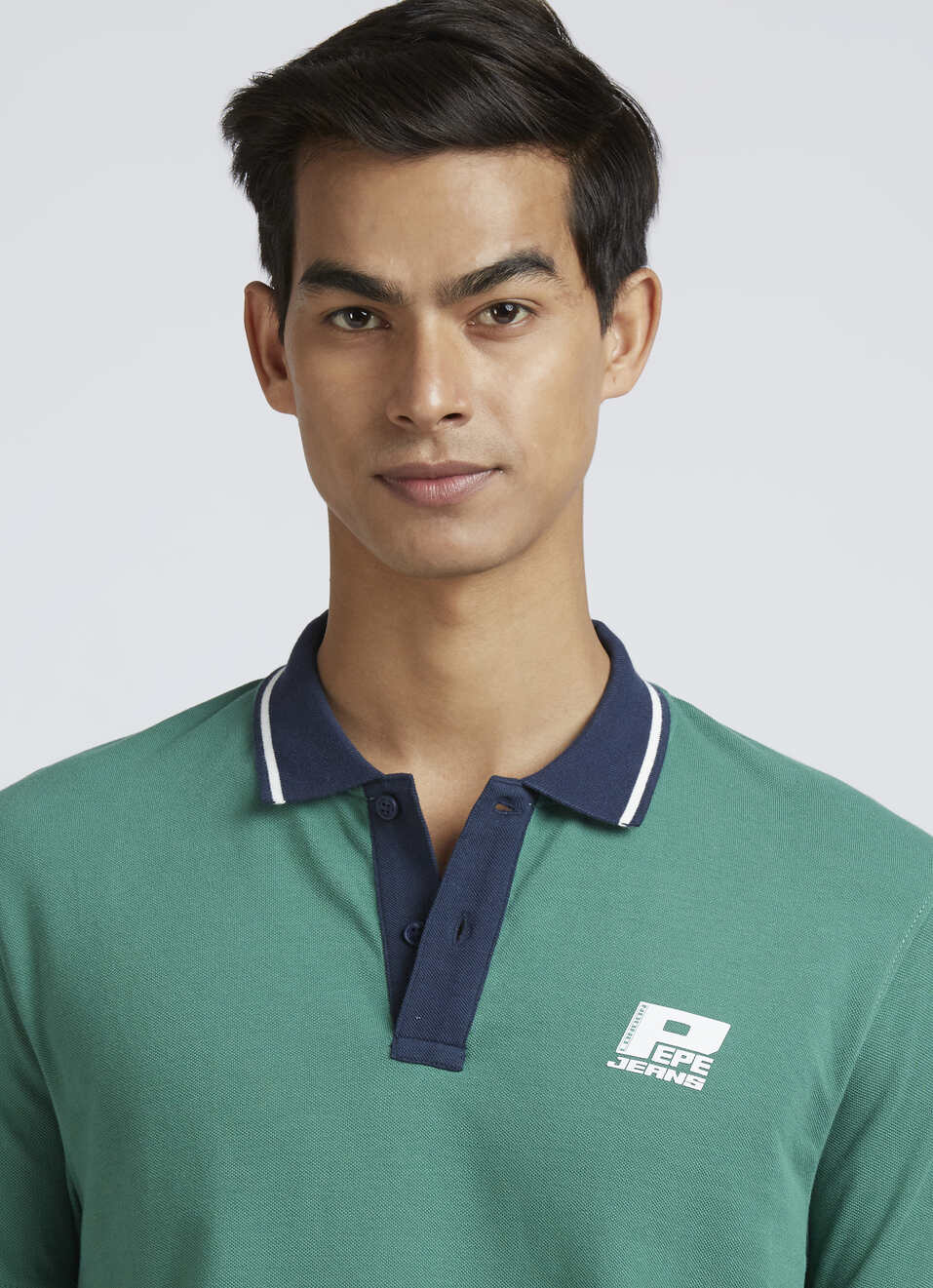 Green Contrast Ribbed Collar Short Sleeves Polo, , large image number 4