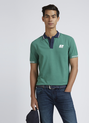 Green Contrast Ribbed Collar Short Sleeves Polo