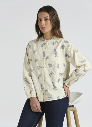 White Floral Print Full Sleeve Shirt