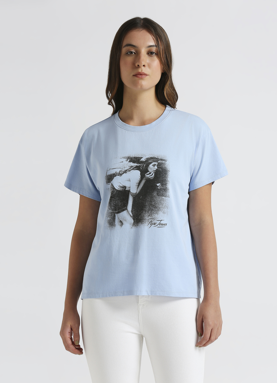Blue Photographic Print Short Sleeve T-shirt, , large image number 1
