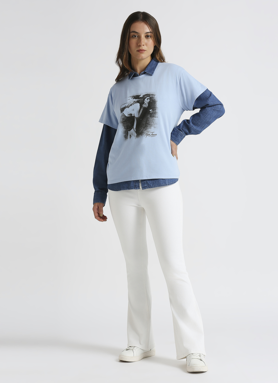 Blue Photographic Print Short Sleeve T-shirt, , large image number 5