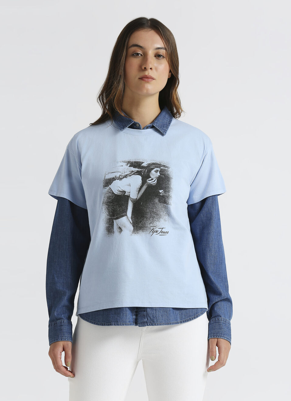 Blue Photographic Print Short Sleeve T-shirt, , large image number 0