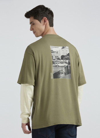 Green Back Print Short-sleeve Oversized T-shirt