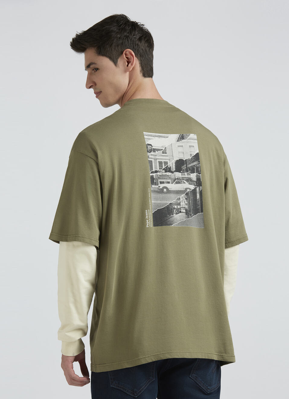 Green Back Print Short-sleeve Oversized T-shirt, , large image number 0