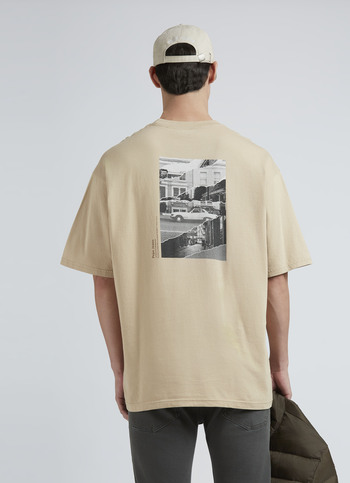 Beige Back Print Short-sleeve Oversized T-shirt