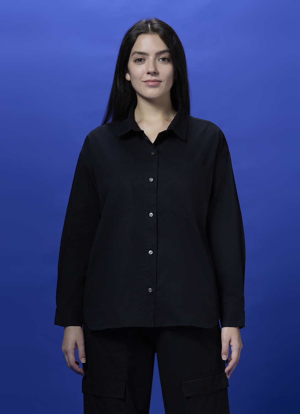 Black Oversized Full Sleeve Shirt, , large image number 1