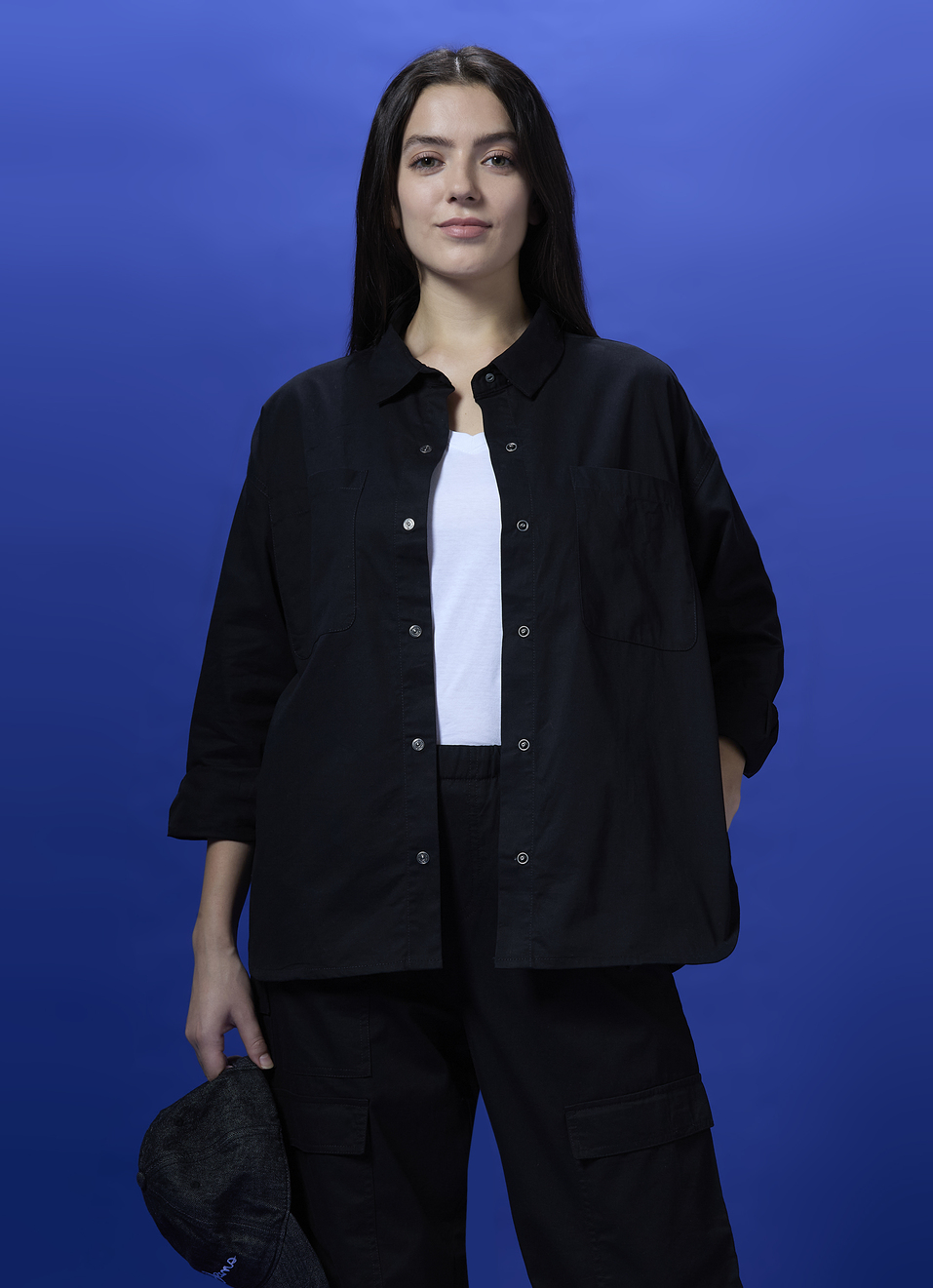 Black Oversized Full Sleeve Shirt, , large image number 0
