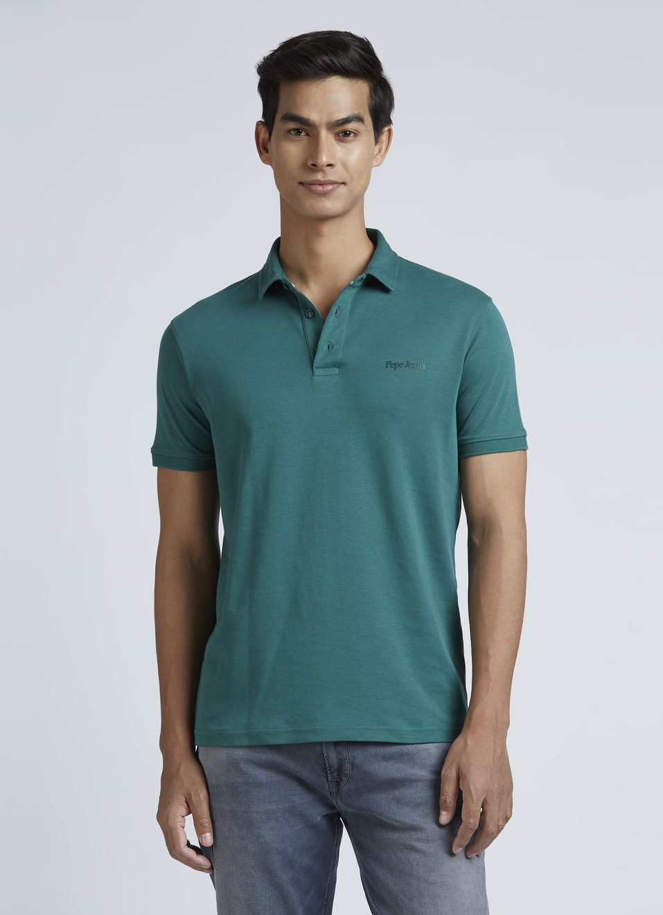 Green Short Sleeve Stretch Polo, , large image number 1