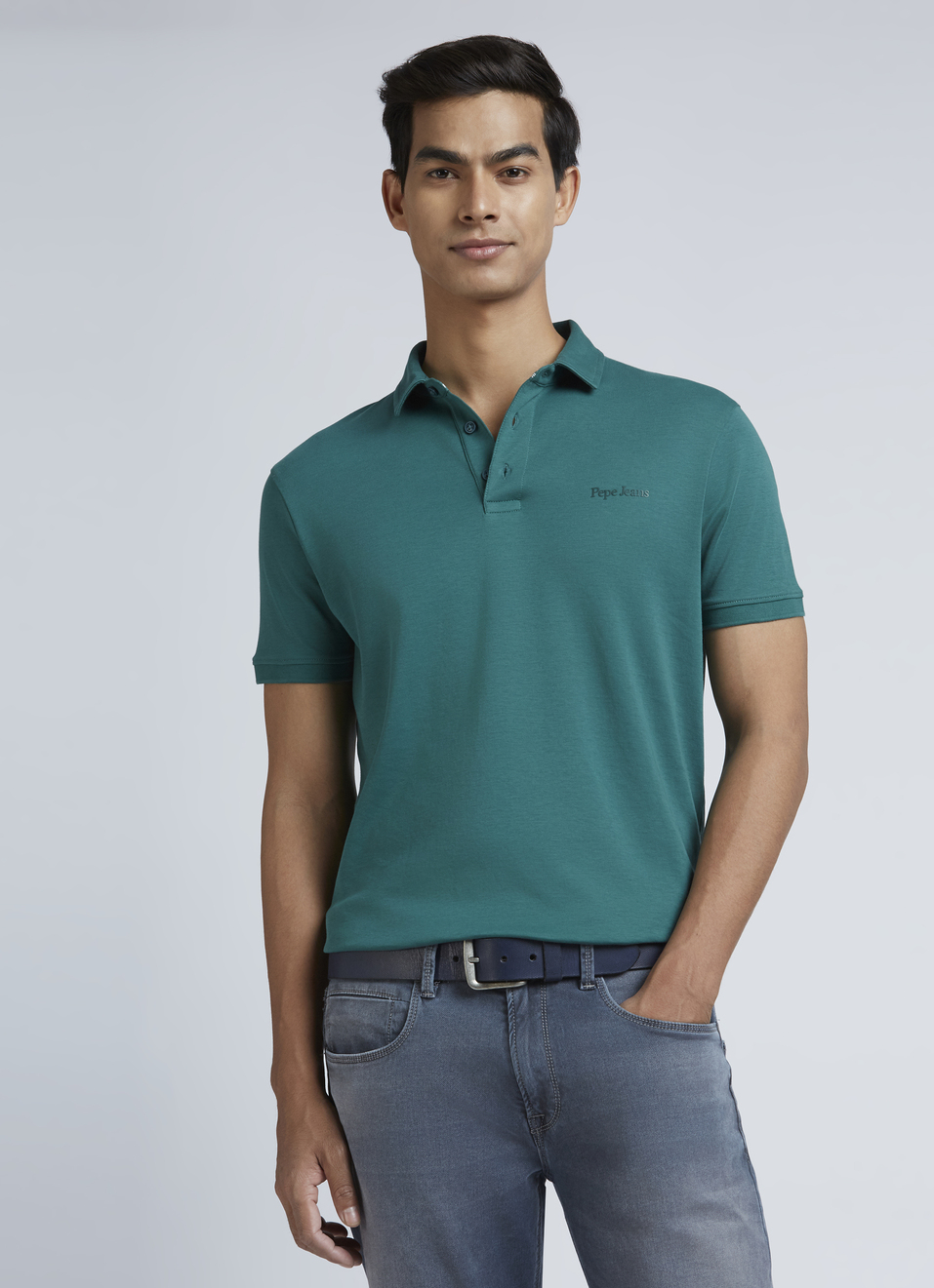 Green Short Sleeve Stretch Polo, , large image number 0