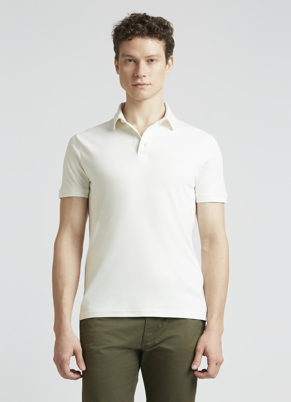 White Short Sleeve Stretch Polo, , large image number 1