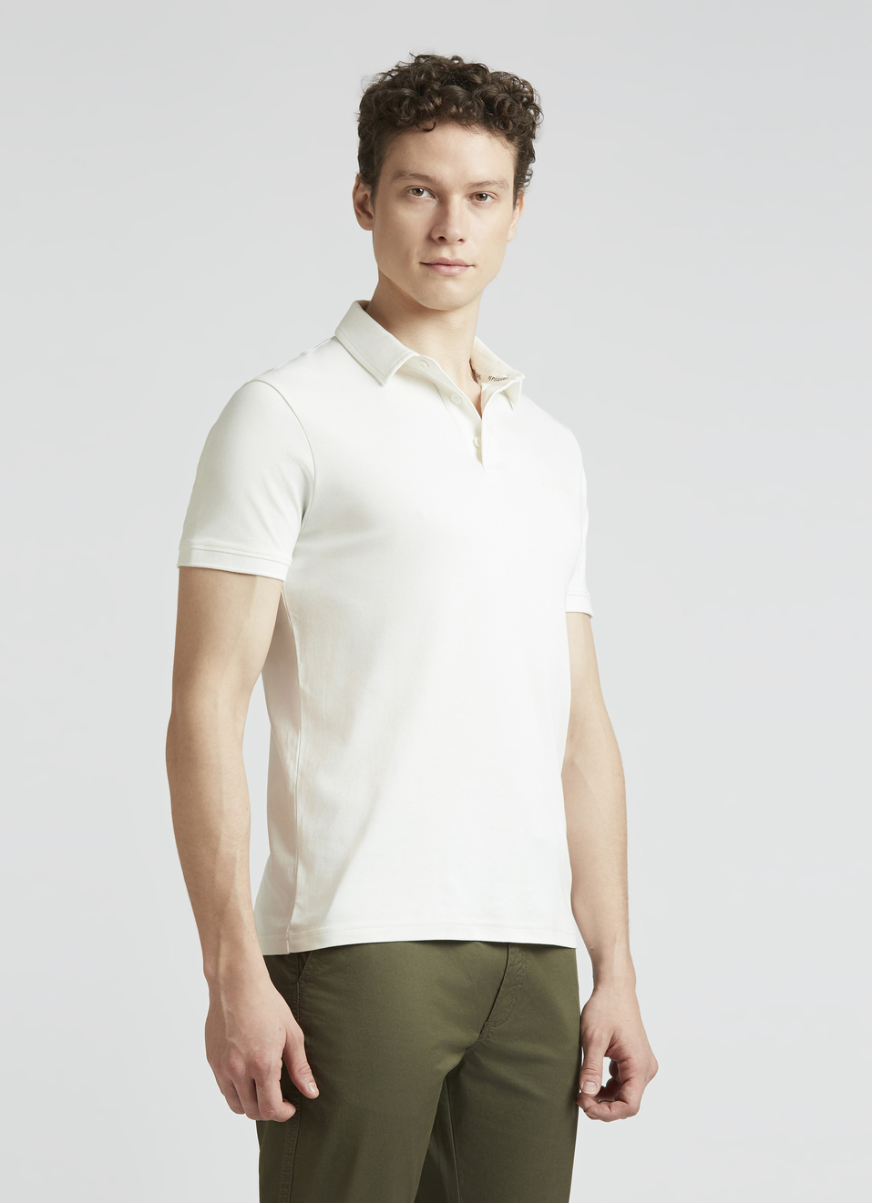 White Short Sleeve Stretch Polo, , large image number 3