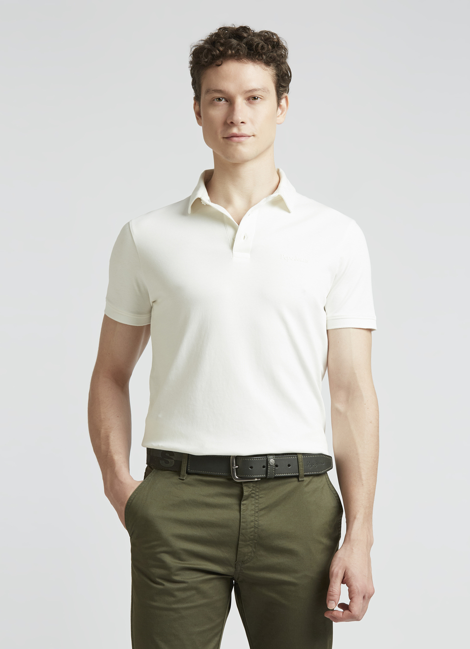 White Short Sleeve Stretch Polo, , large image number 0