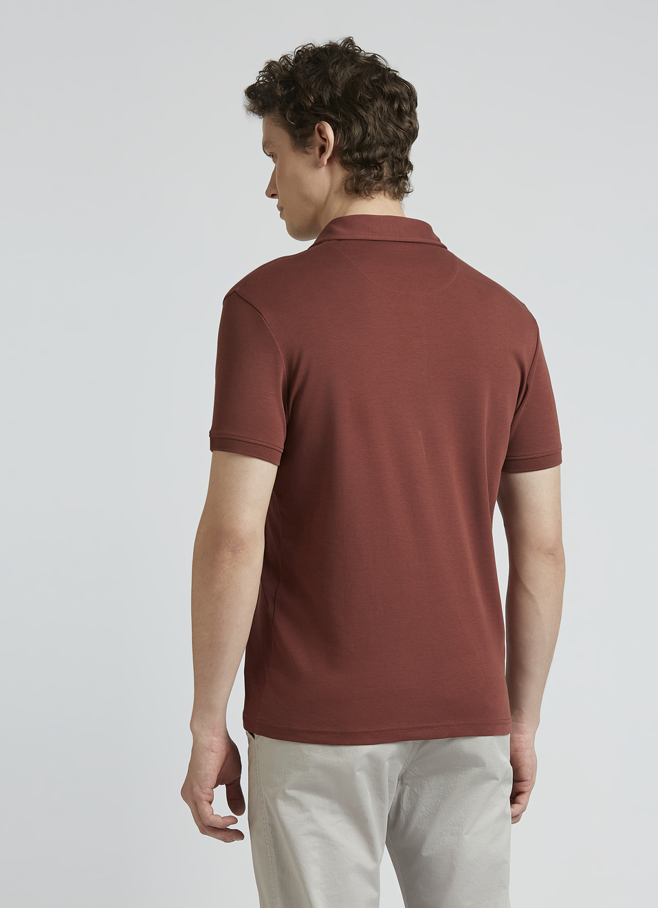 Brown Short Sleeve Stretch Polo, , large image number 2