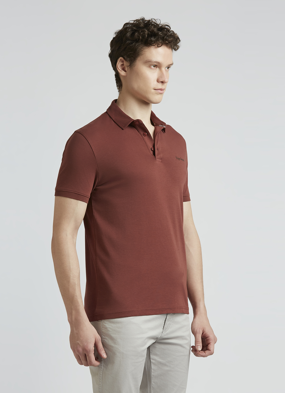 Brown Short Sleeve Stretch Polo, , large image number 3