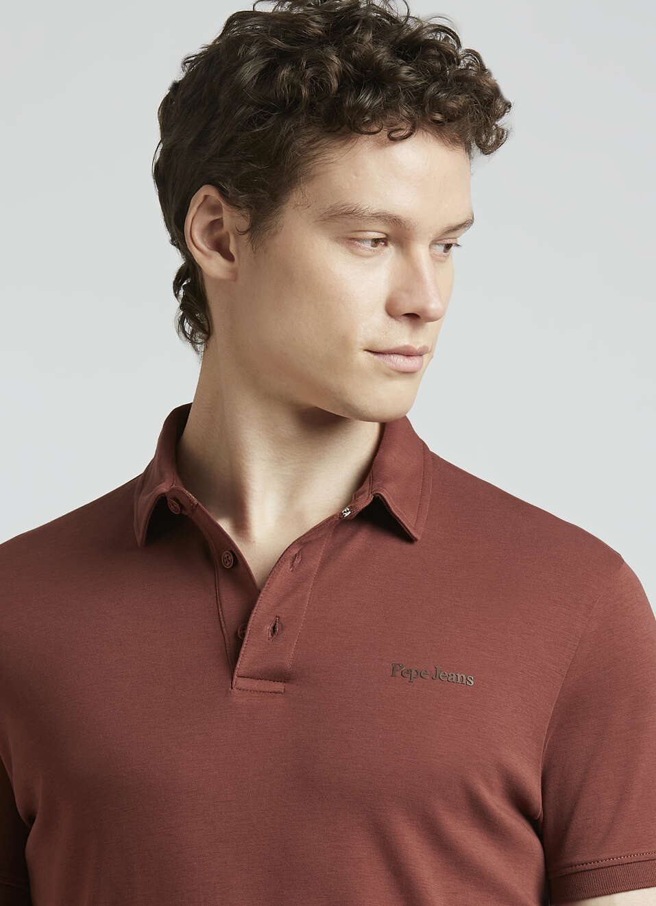 Brown Short Sleeve Stretch Polo, , large image number 4