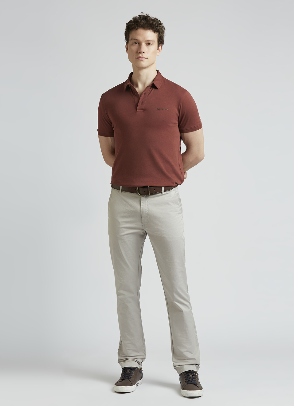 Brown Short Sleeve Stretch Polo, , large image number 5