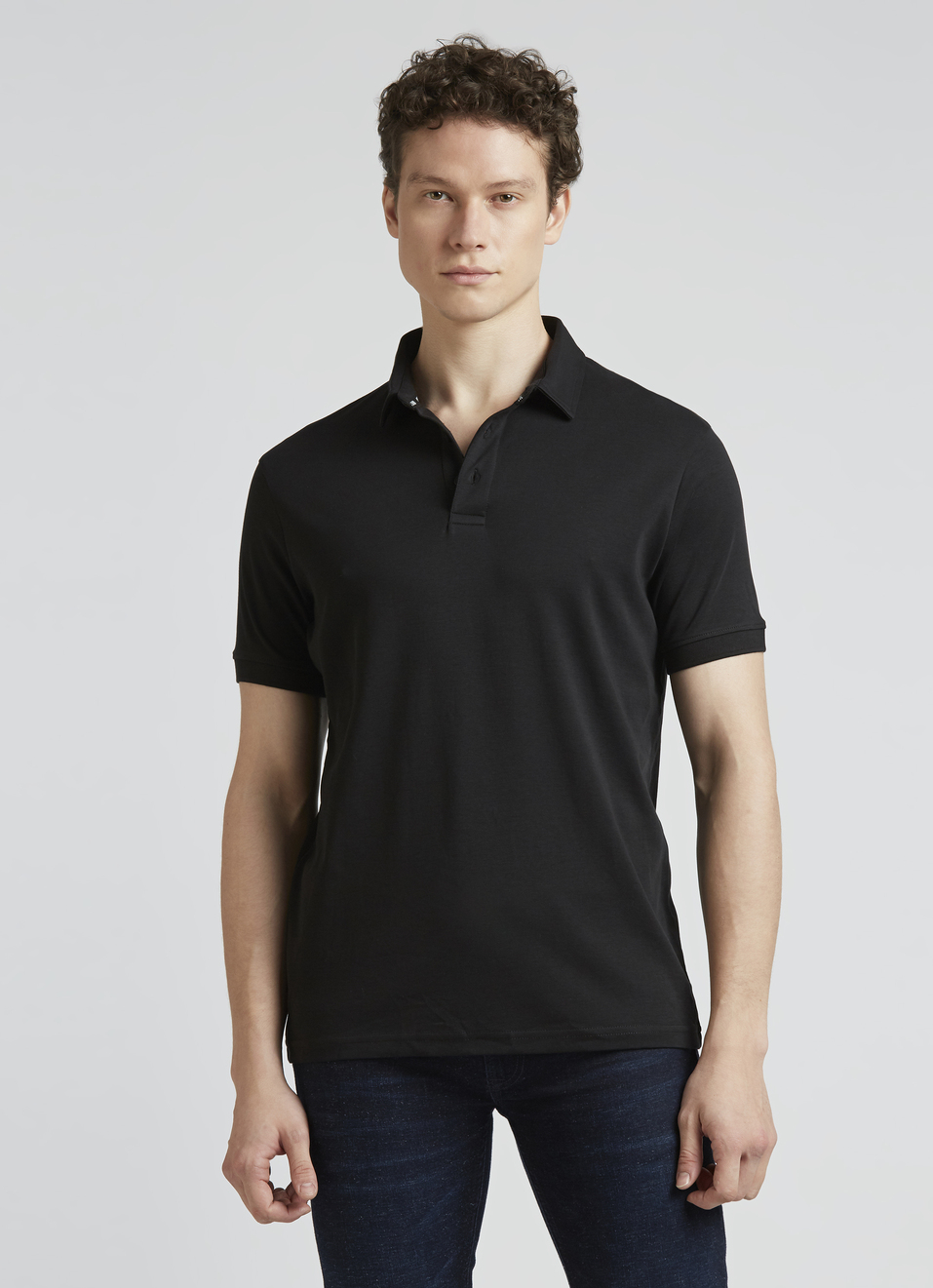 Black Short Sleeve Stretch Polo, , large image number 1