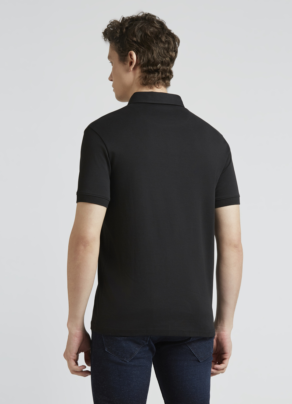 Black Short Sleeve Stretch Polo, , large image number 2